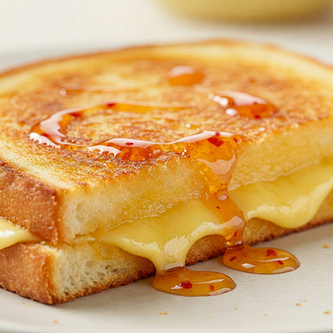 Cheese toasty with mango honey sauce topping
